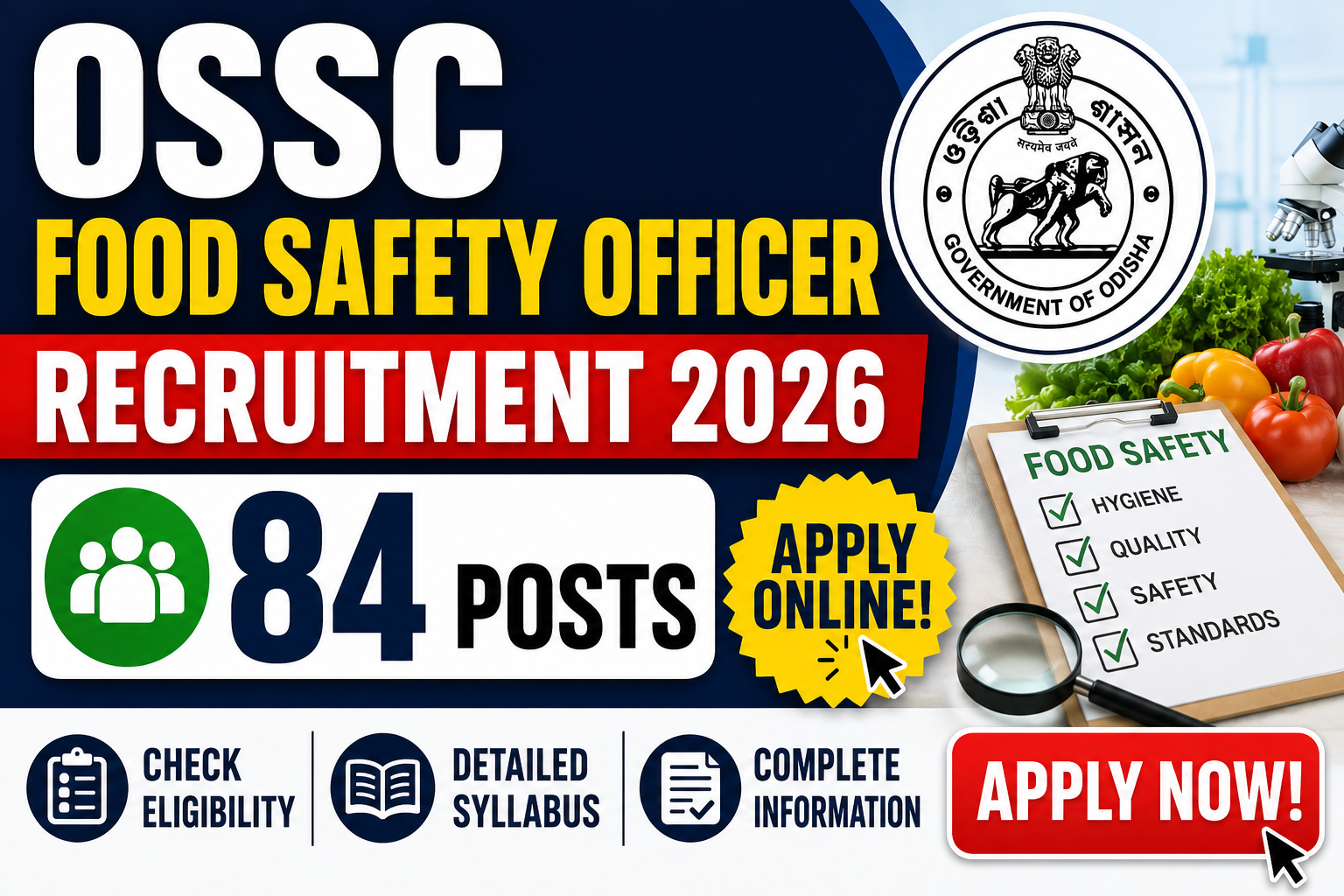 OSSC Food Safety Officer Recruitment 2026: Apply Online For 84 Posts, Check Eligibility, Syllabus