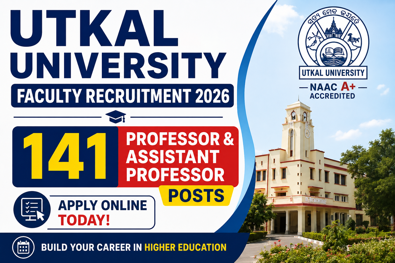Utkal University Faculty Recruitment 2026: Apply Online For 141 Professor And Assistant Professor Posts
