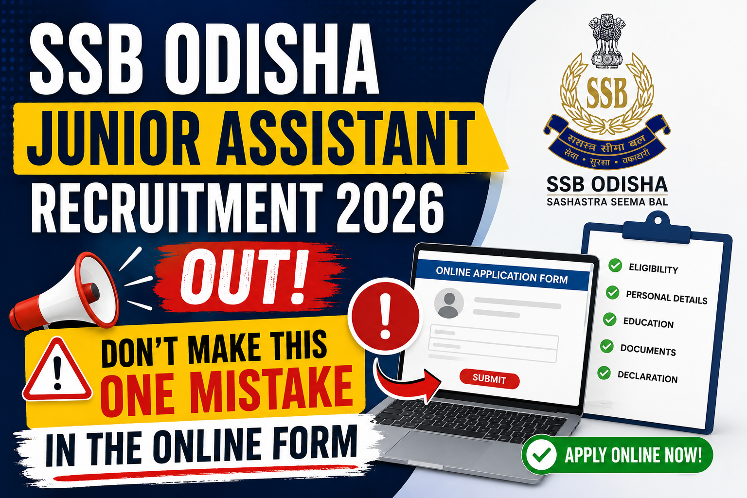 SSB Odisha Junior Assistant Recruitment 2026 Out