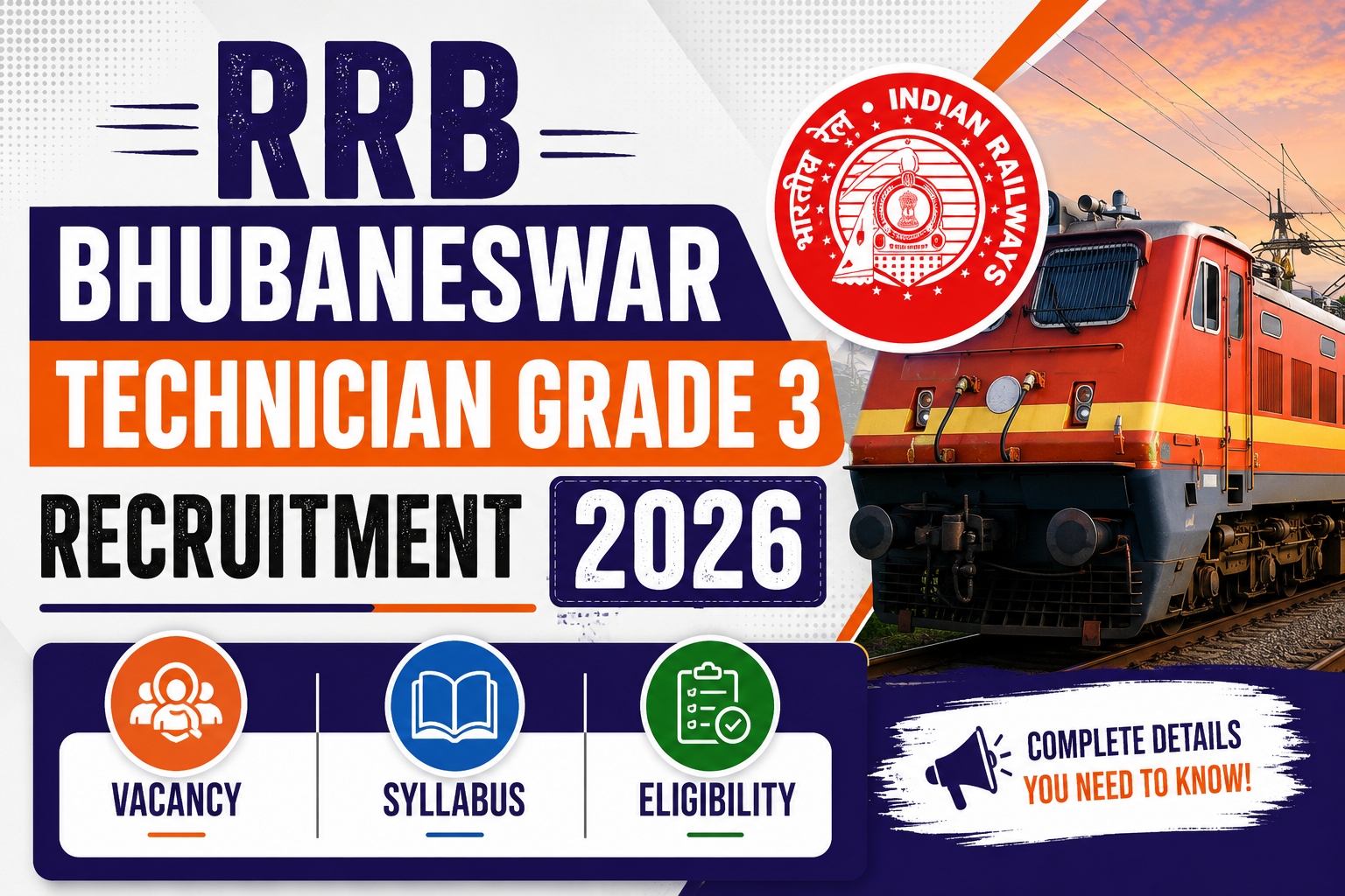 RRB Bhubaneswar Technician Grade 3 Recruitment 2026: Vacancy, Syllabus, and Eligibility